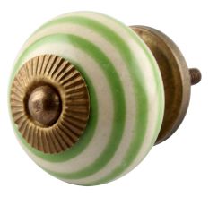 Pea Green Striped Ceramic Cabinet Knob